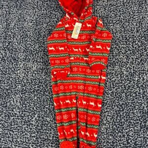 Kids Fleece Footed Pajamas with Deer and SnowFlakes Size S